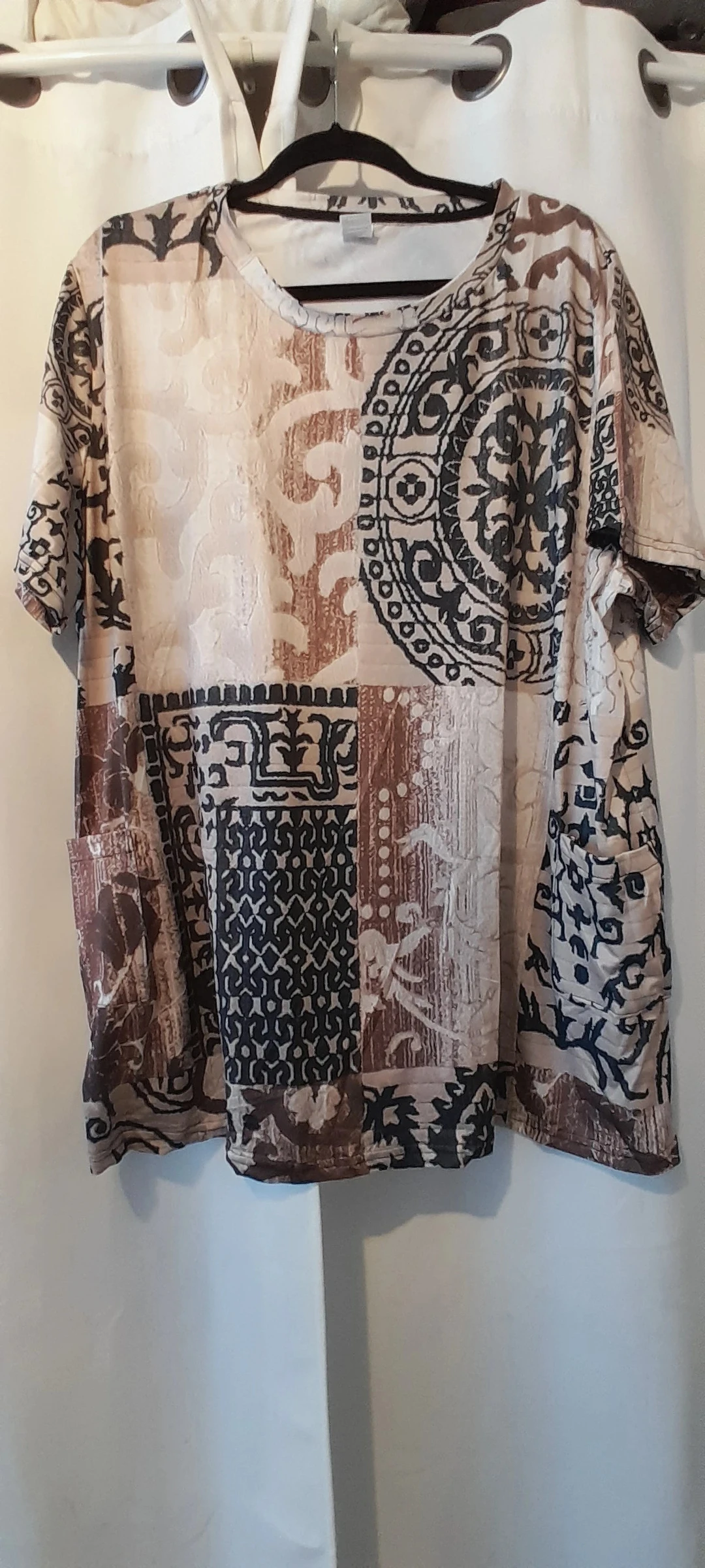 T-shirt, couleur beige imprimé, style Ethnique Beige, marron, noir taille 5XL